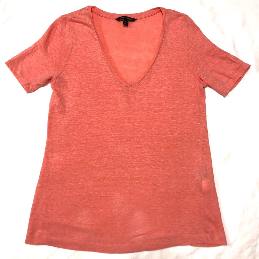 [Banana Republic] Pink Linen V-Neck T-Shirt